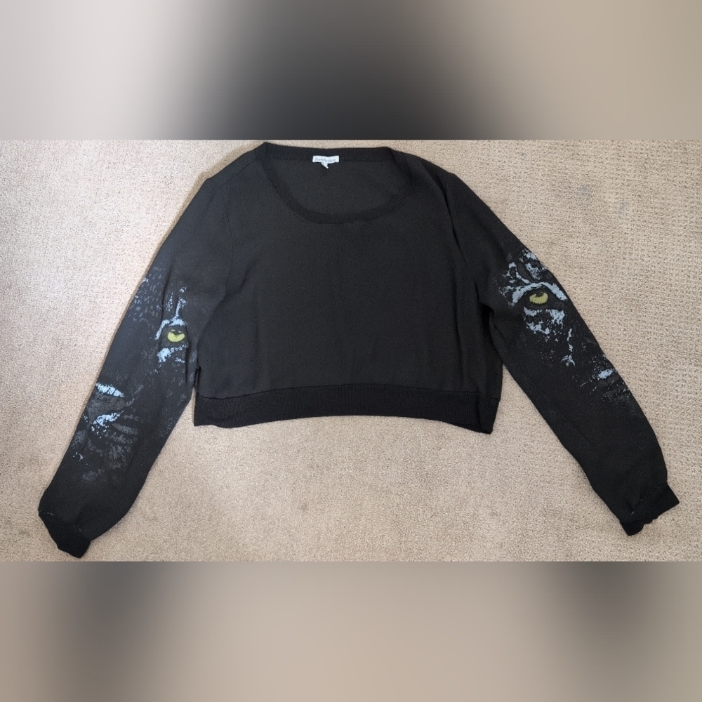 Charlotte Russe Tiger Sleeve Black Scoop Neck Crop Top